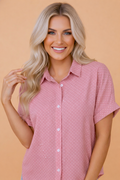 Polka Dot Cuffed Short Sleeve Shirt