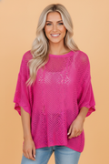 Pointelle Knit Scallop Edge Short Sleeve Top