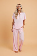 Textured Henley Top & Wide Leg Pants Set