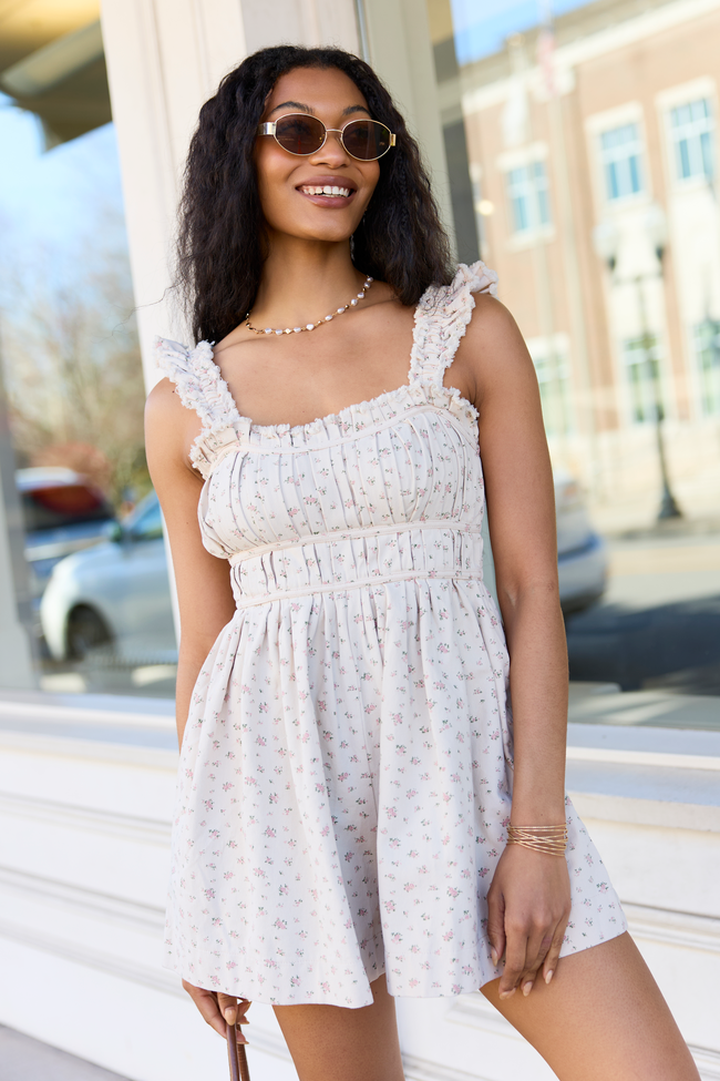 Out West Beige Printed Denim Romper Dress SALE