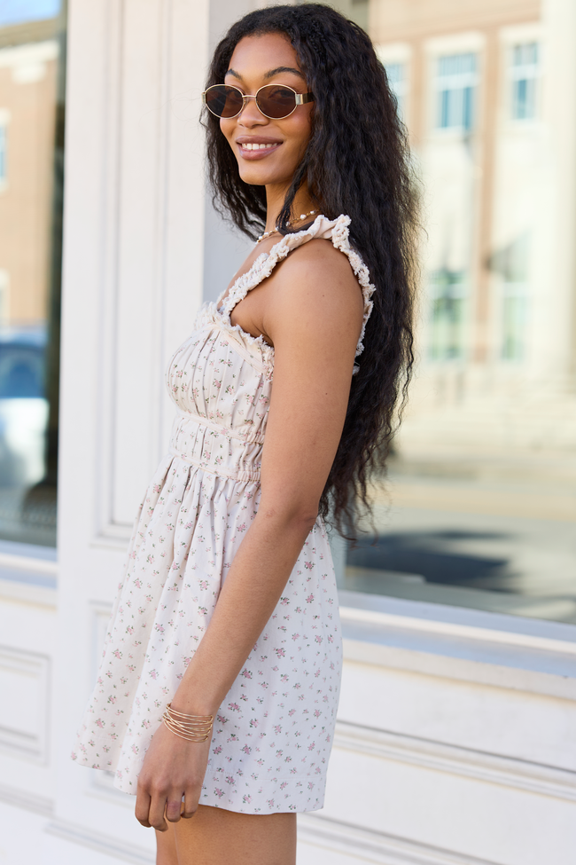 Out West Beige Printed Denim Romper Dress SALE
