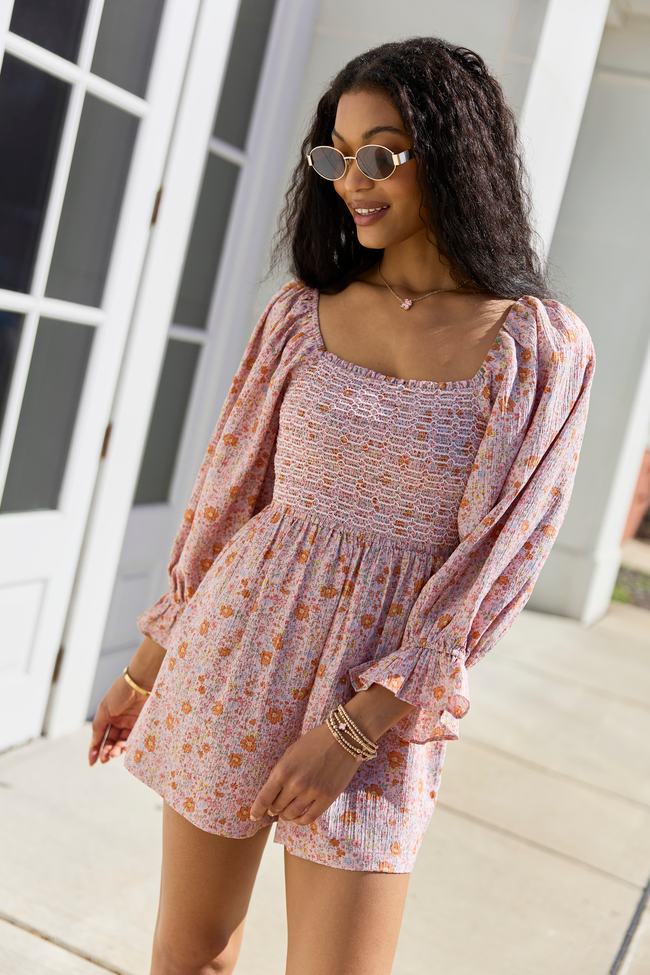 Millie Pink Floral Smocked Top Romper SALE