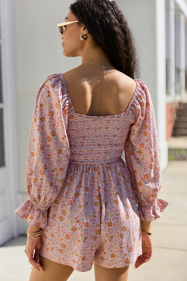 Millie Pink Floral Smocked Top Romper SALE