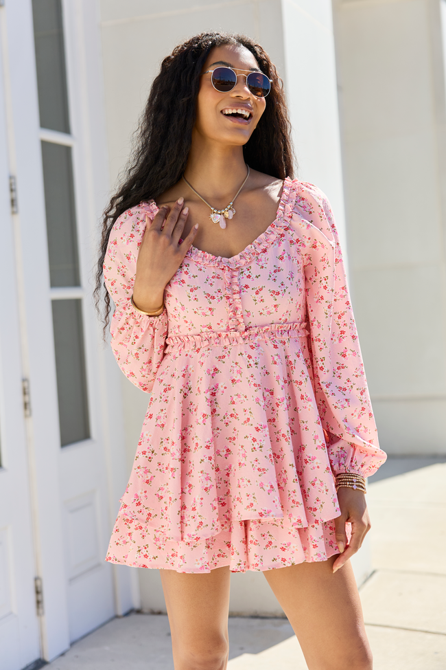 Farah Pink Floral Ruffle Trim Romper SALE
