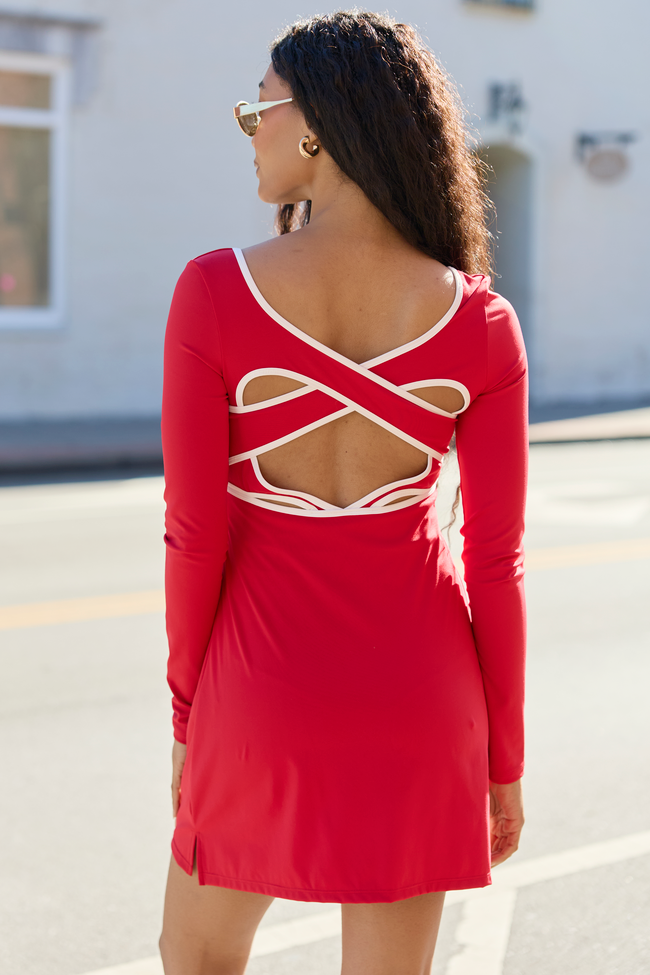 Chasing Victory Cherry Red Long Sleeve Active Dress SALE