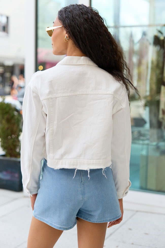 Run Around Town Ivory Deconstructed Denim Jacket