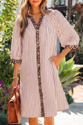 Pink Stripe Leopard Trim Dress