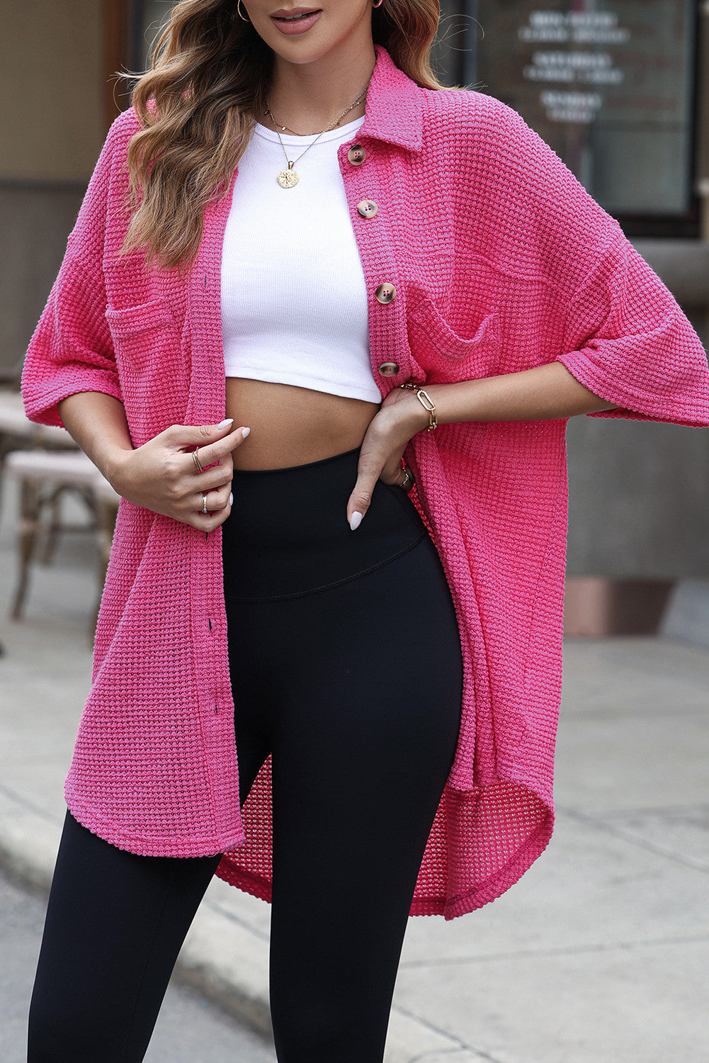 Pink Waffle Textured Shacket