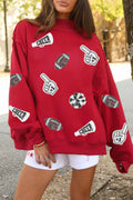 Red Football Sequin Cheer Sweatshirt