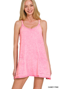 Acid Washed Mini Dress With Built-In Romper Liner Zenana New RTS