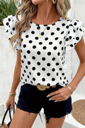 White Polka Dot Ruffled Blouse RTS