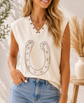 White Horseshoe Knit Top