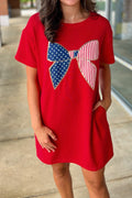 Stars & Stripes Bow Sequin Trim Mini Dress