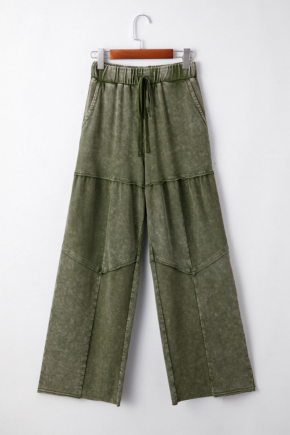 Mineral Wash Patchwork Tiered Wide Leg Pants