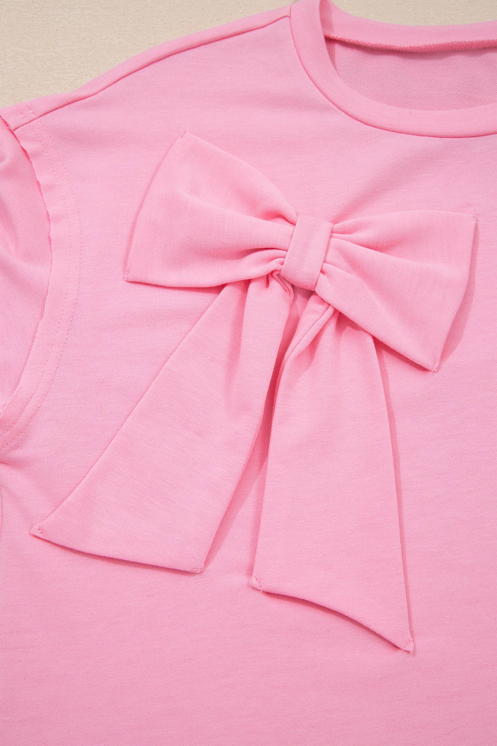 Solid Bow Patch Raw Edge Loose T-Shirt