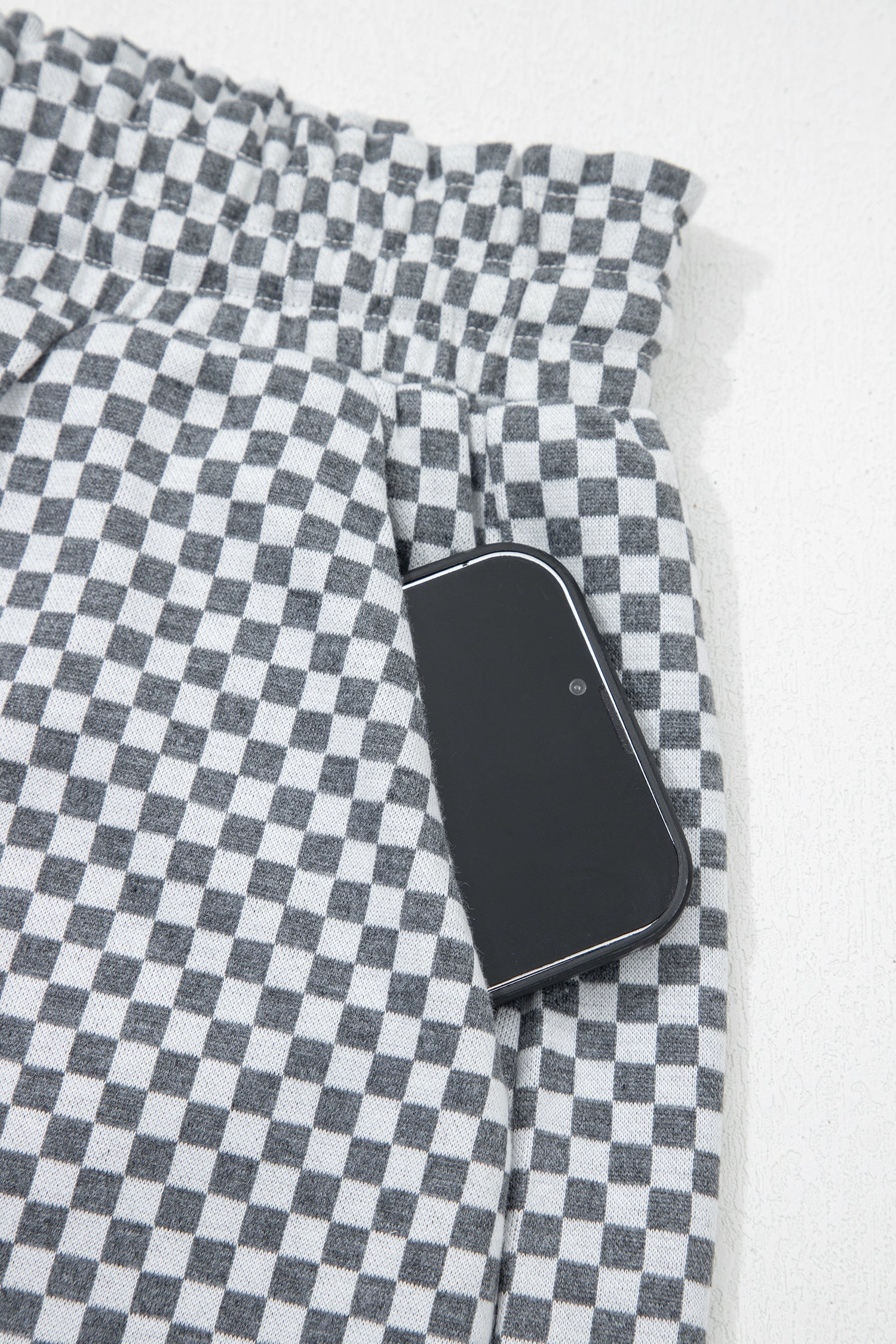 Checker Drawstring Elastic Waist Pocketed Shorts