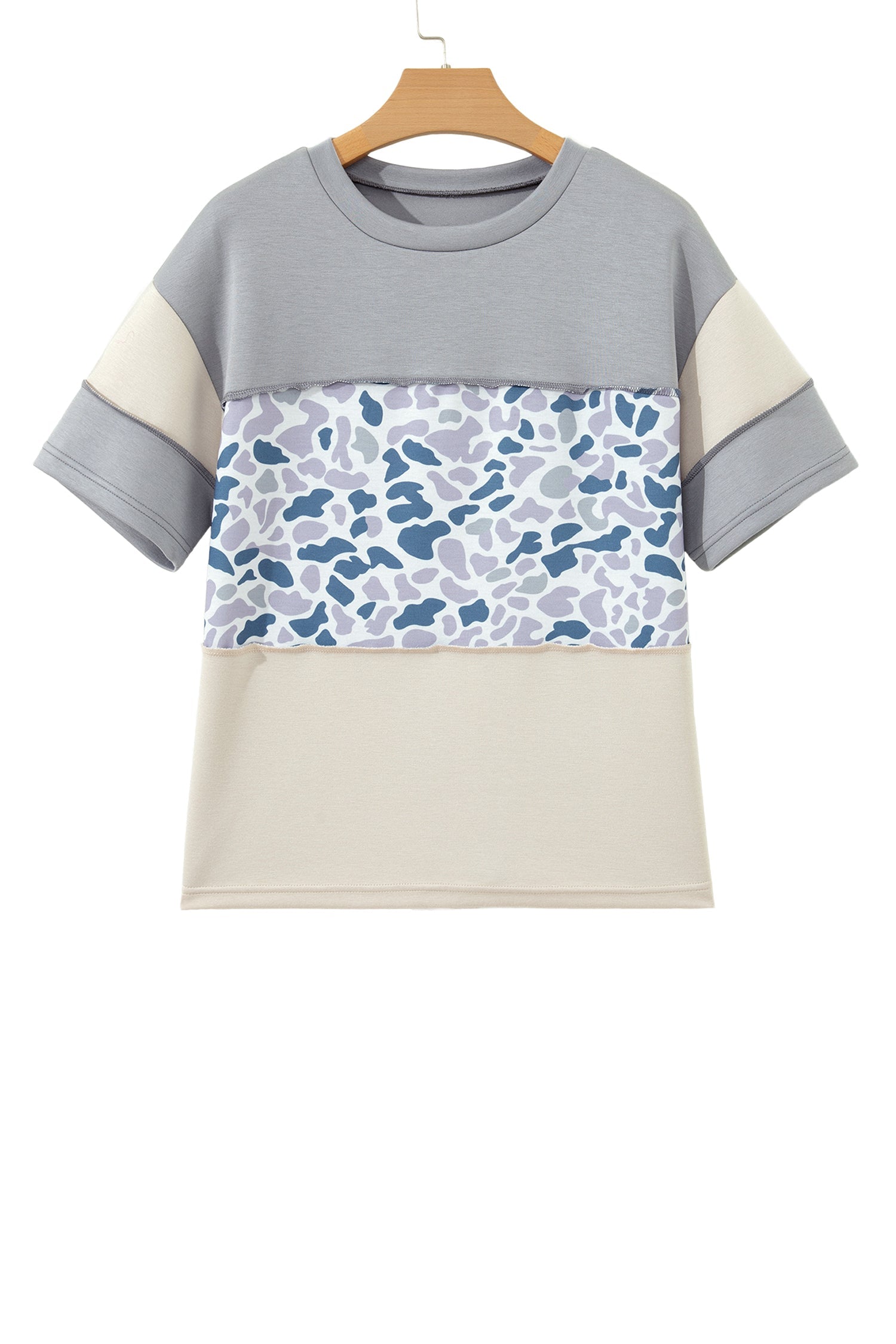 Camo Colorblock Raw Seam Short Sleeve Tee