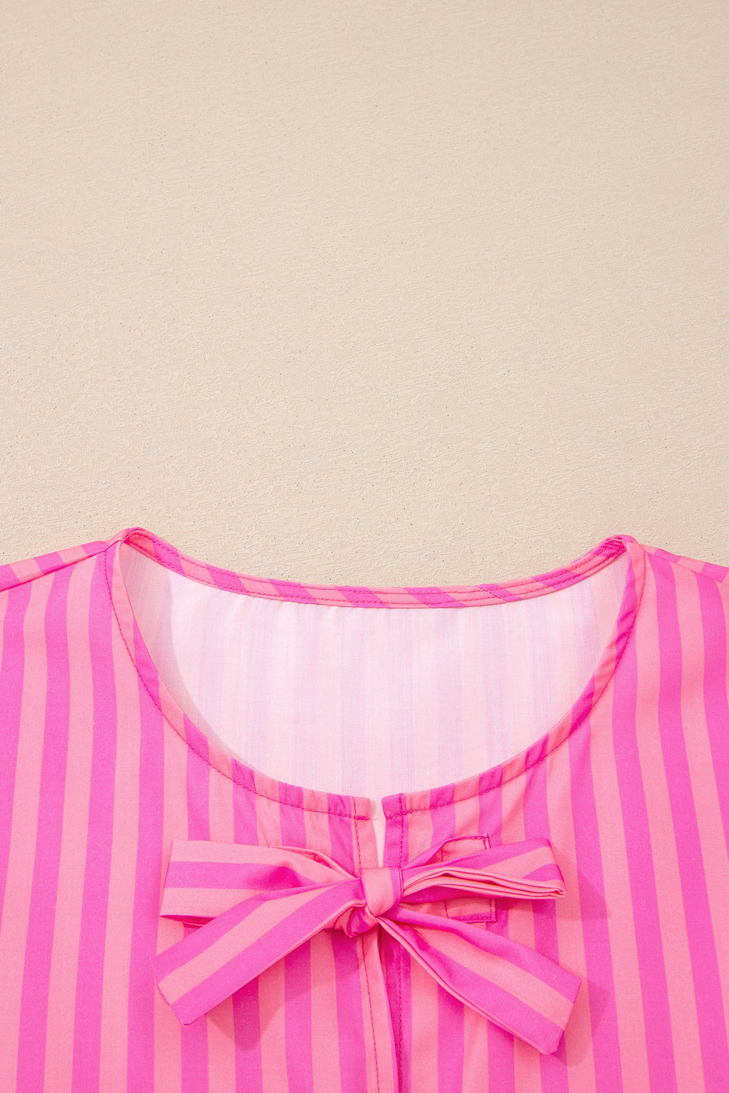 Stripe Bow Tie Front Short Puff Sleeve Dress