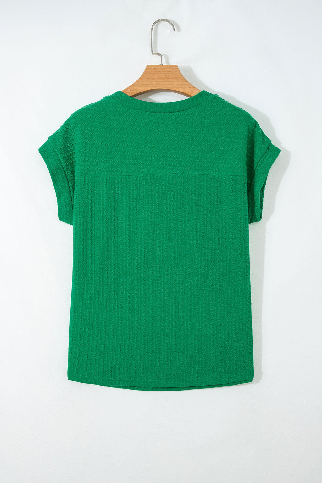 Cable Knit Textured V-Neck Short Sleeve T-Shirt