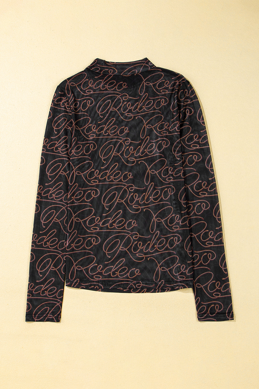 Western Rodeo Mesh Mock Neck Long Sleeve Top