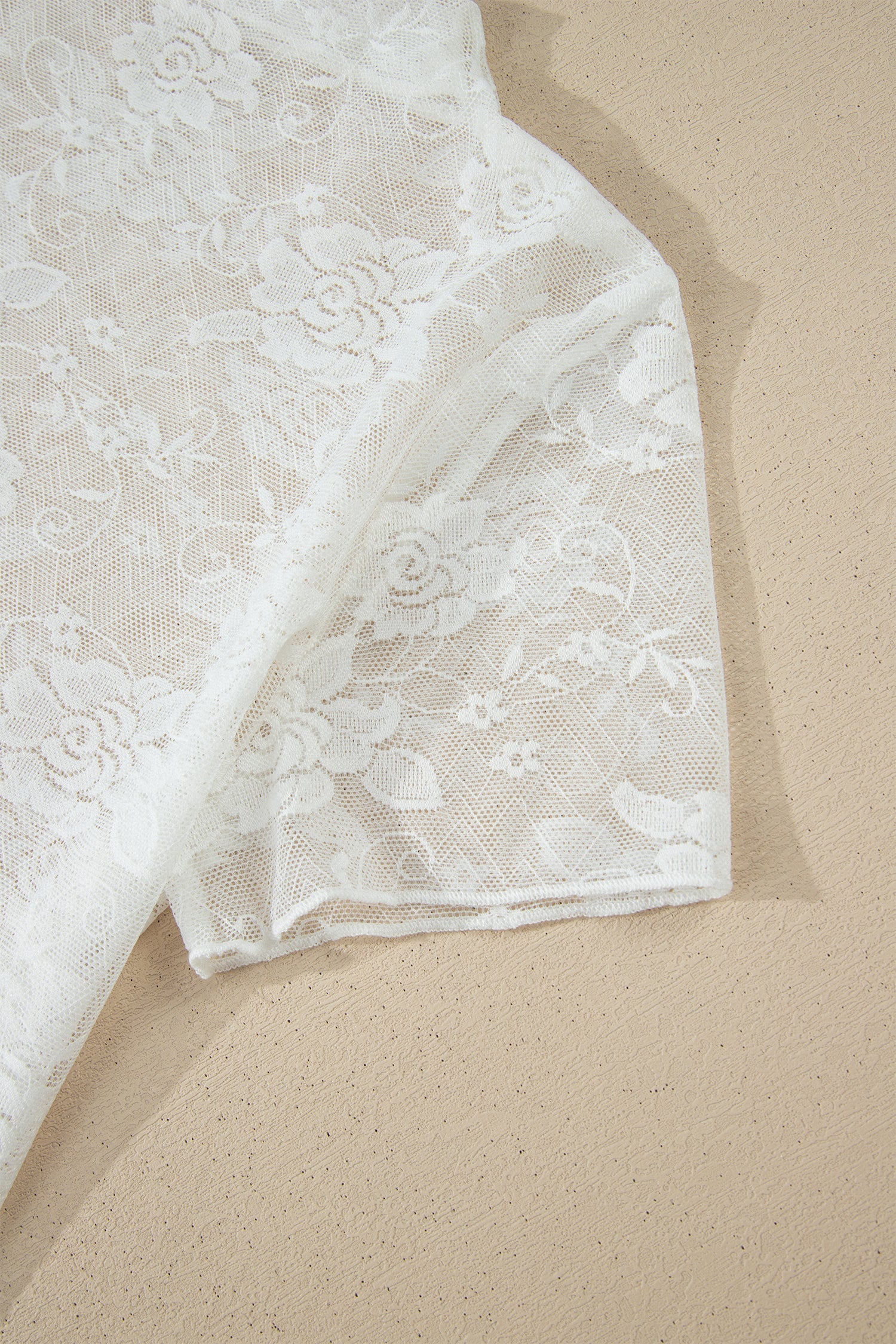 Sheer Lace Mesh Round Neck T-Shirt