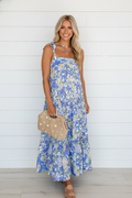 Floral Self-Tie Straps Ruffle Flowy Maxi Dress
