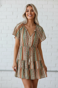 Floral Boho Buttoned V-Neck Ruffle Tiered Dress