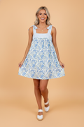 Floral Stripe Patchwork Bow Tie Strap Dress