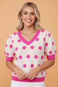 Polka Dot Puff Short Sleeve Sweater Top