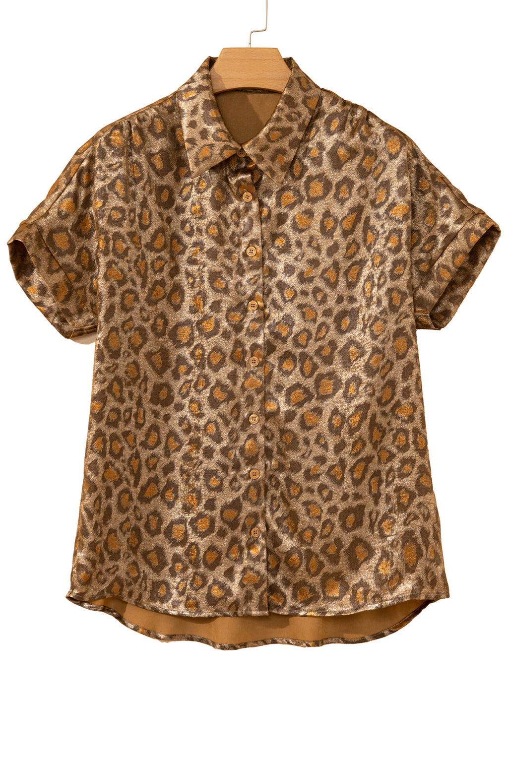 Leopard Metallic Short Sleeve Buttoned Shirt