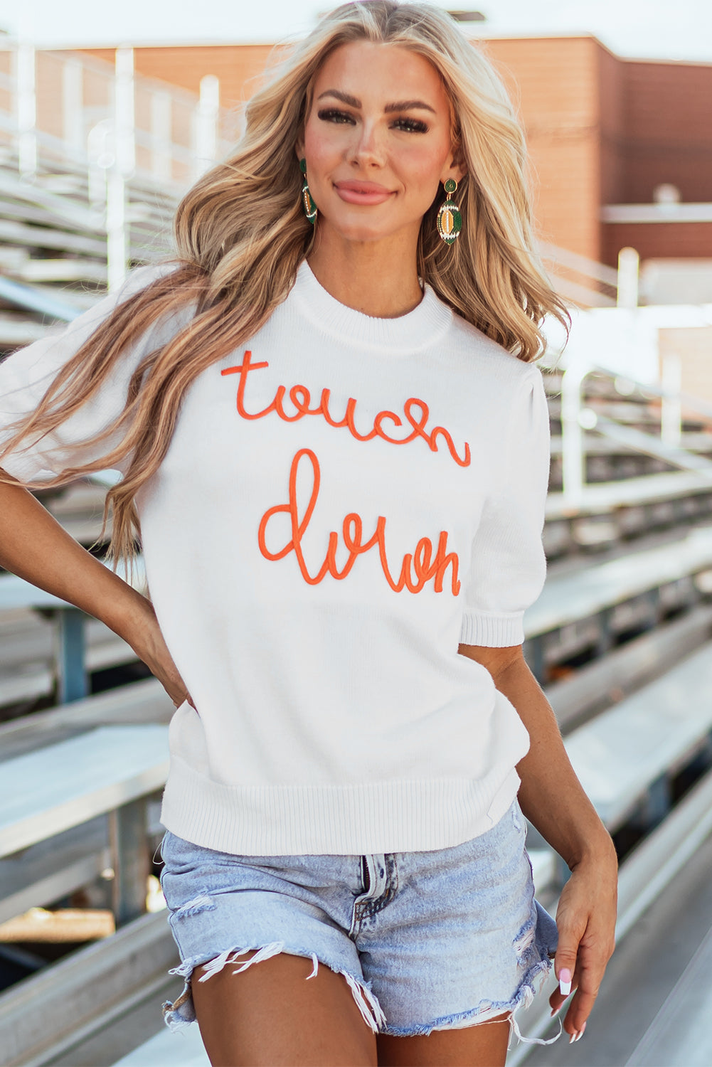 Touchdown Tinsel Puff Sleeve Crewneck Sweater