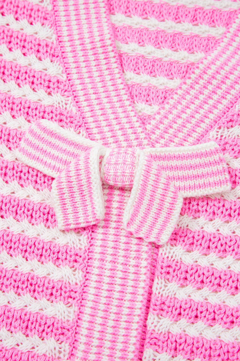 Stripe Bow Tie V-Neck Short Sleeve Sweater