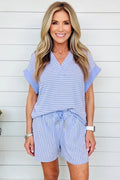 Stripe Polo Shirt and Drawstring Shorts Set