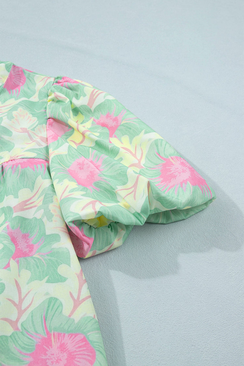 Floral Frilled V-Neck Bubble Sleeve Babydoll Blouse