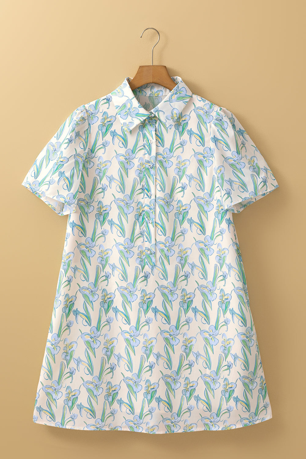 Floral Short Sleeve Buttoned Shirt Dress