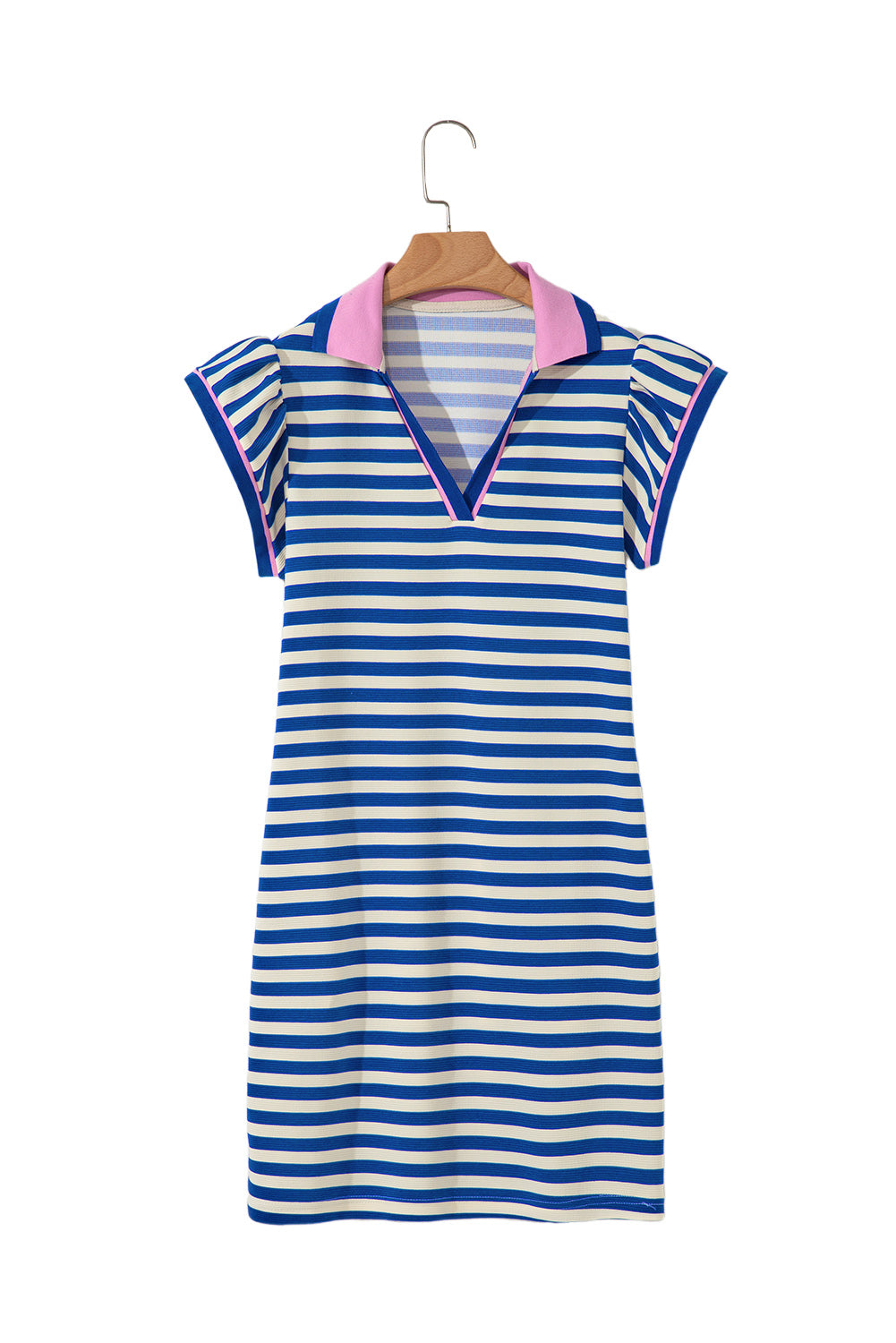 Stripe Flutter Sleeve Contrast Collar Mini Dress