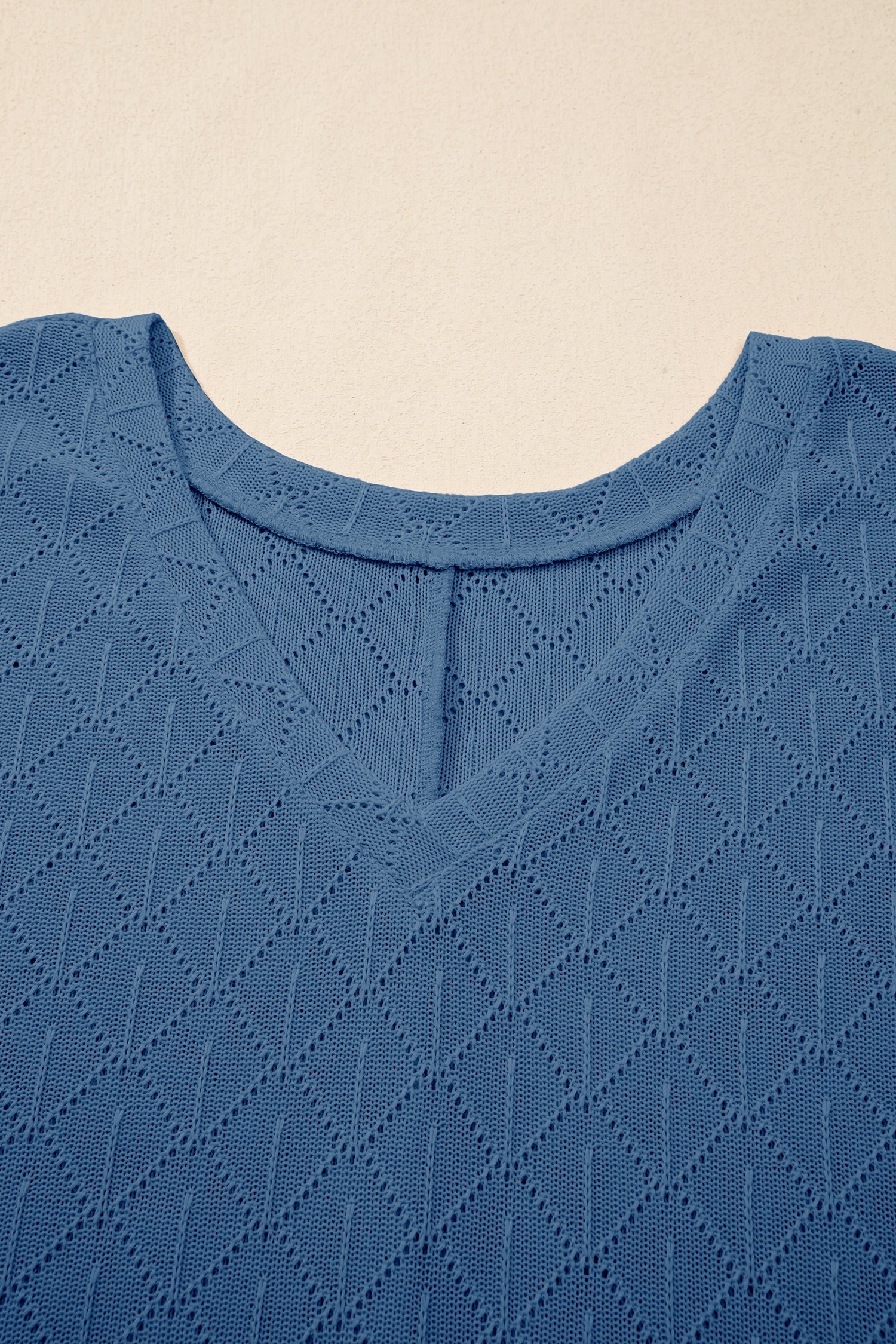 Plus Size Rhombus Pointelle Knit V-Neck Top