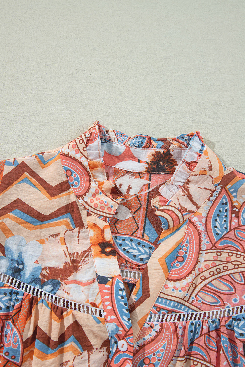 Floral Button-Up Shirred Cuff Shirt