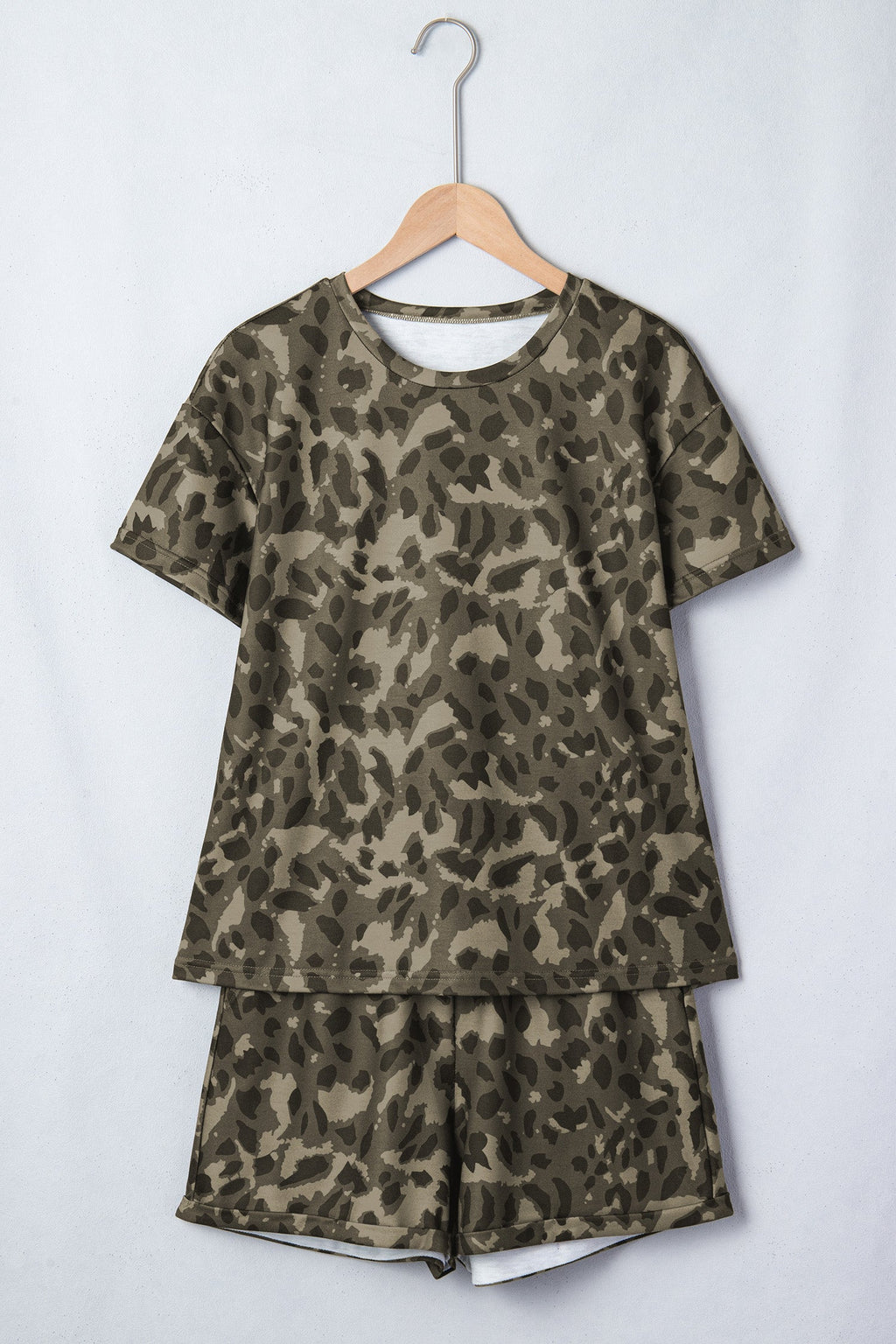 Leopard Crew Neck Tee & High Waist Shorts Set