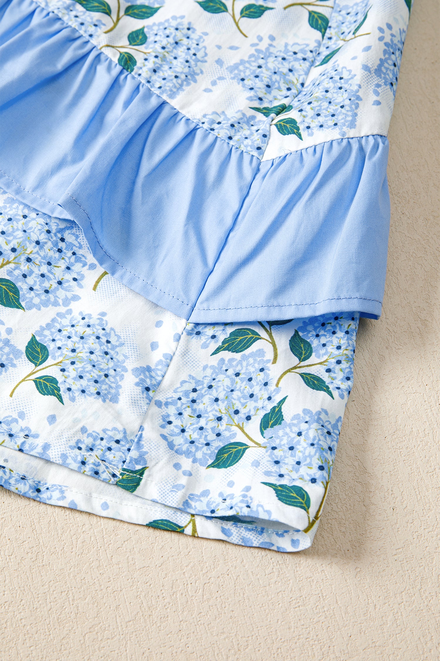 Floral Hydrangea Ruffle Trim Flutter Sleeve Maxi Dress
