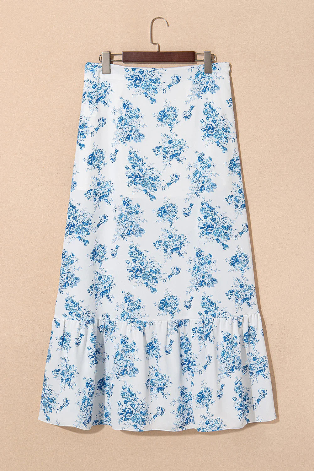 Floral Boho High Waist Ruffle Split Maxi Skirt