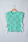 Pointelle Knit Scallop Trim Short Sleeve Sweater