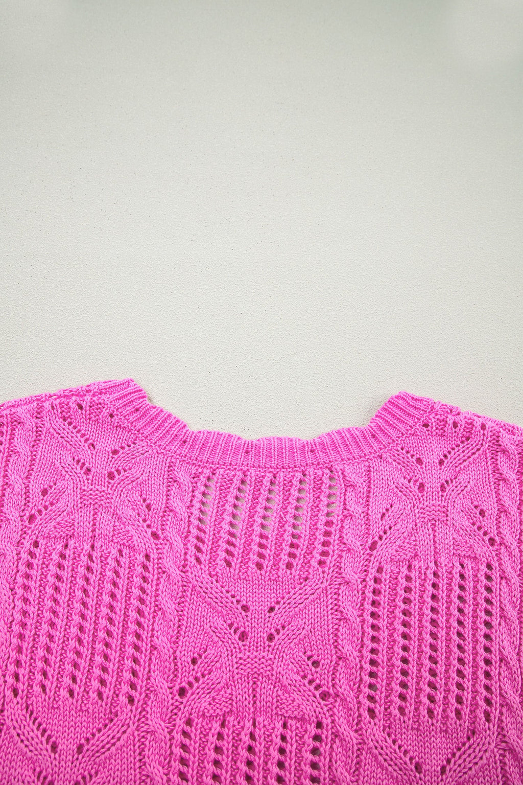 Pointelle Knit Scallop Trim Short Sleeve Sweater