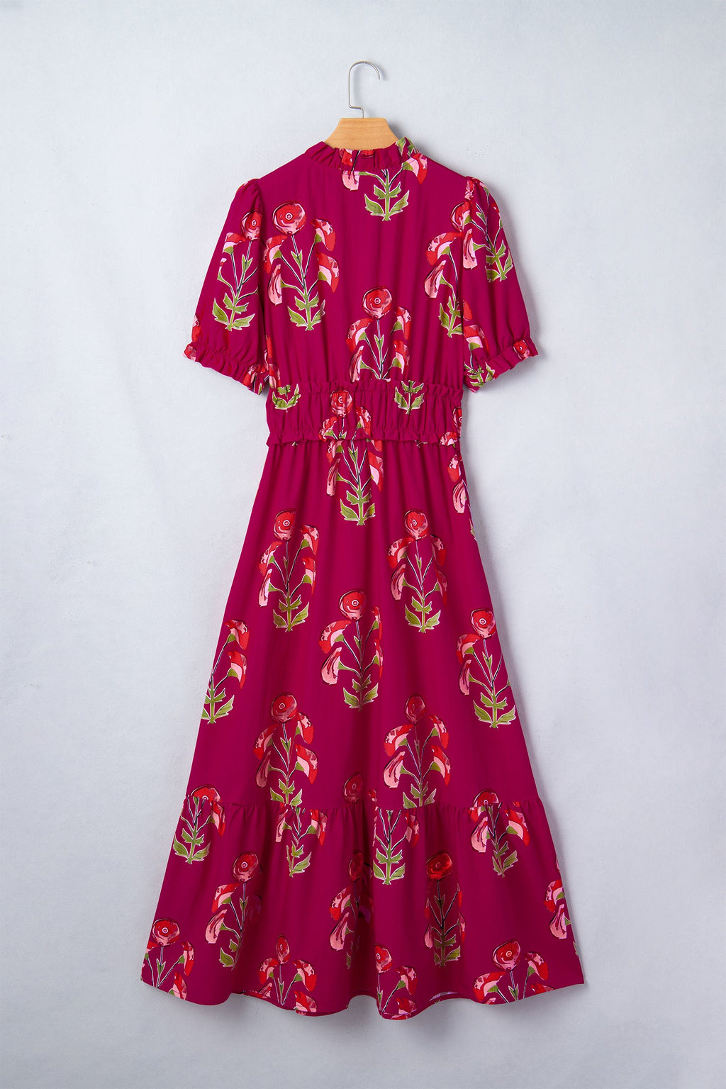 Floral Frilled V-Neck Ruffle Maxi Dress