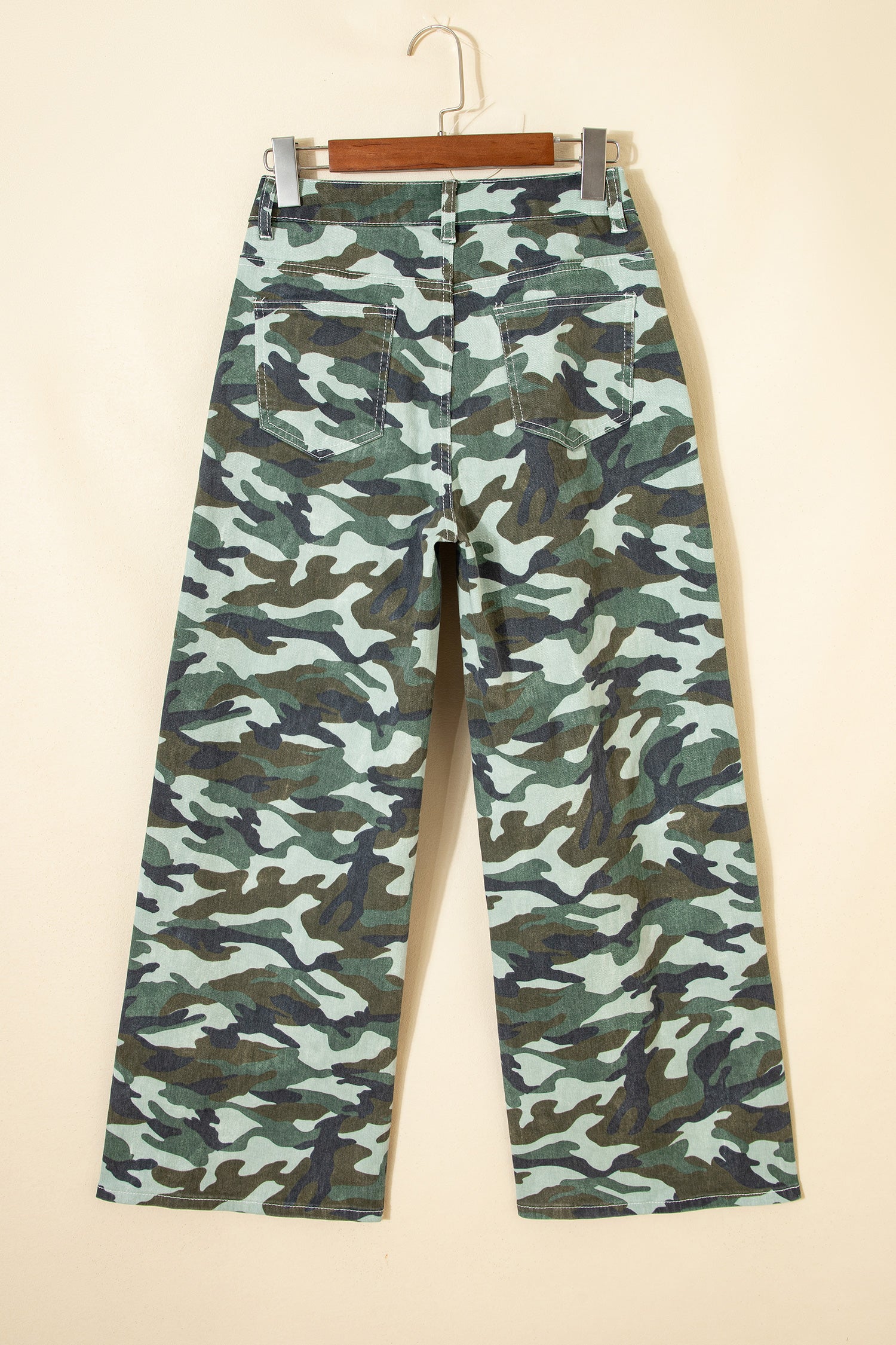 Camo Wide Leg Drawstring Denim Pants