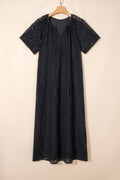 Lace Overlay Tassel Tie Short Sleeve Maxi Dress