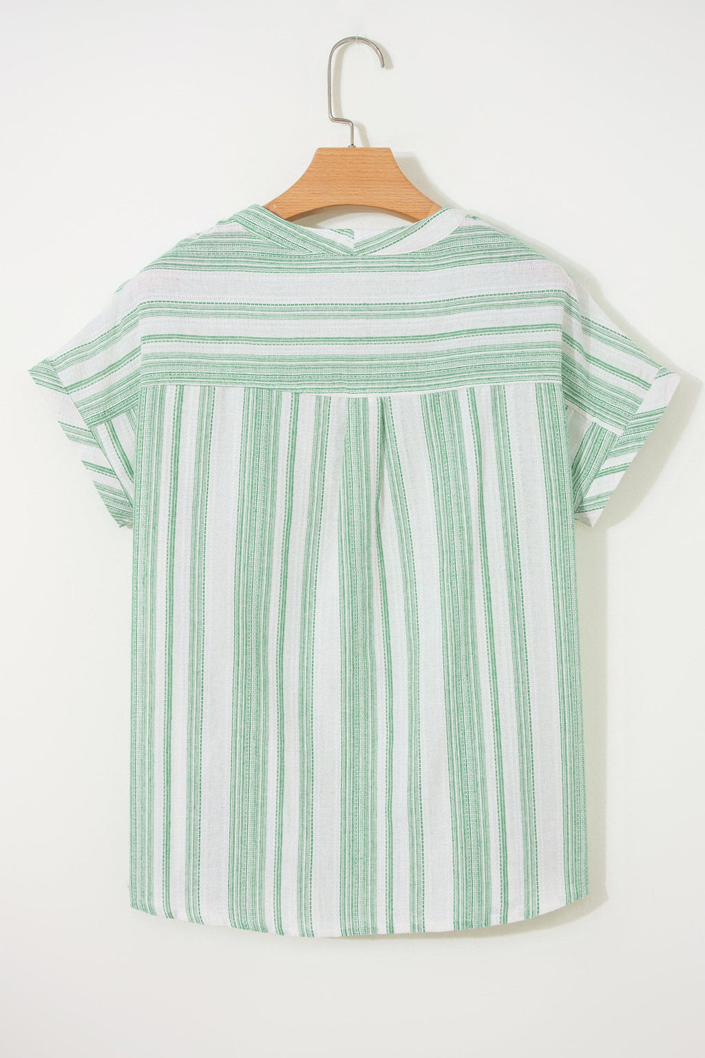 Stripe Half Buttoned Short Sleeve Blouse