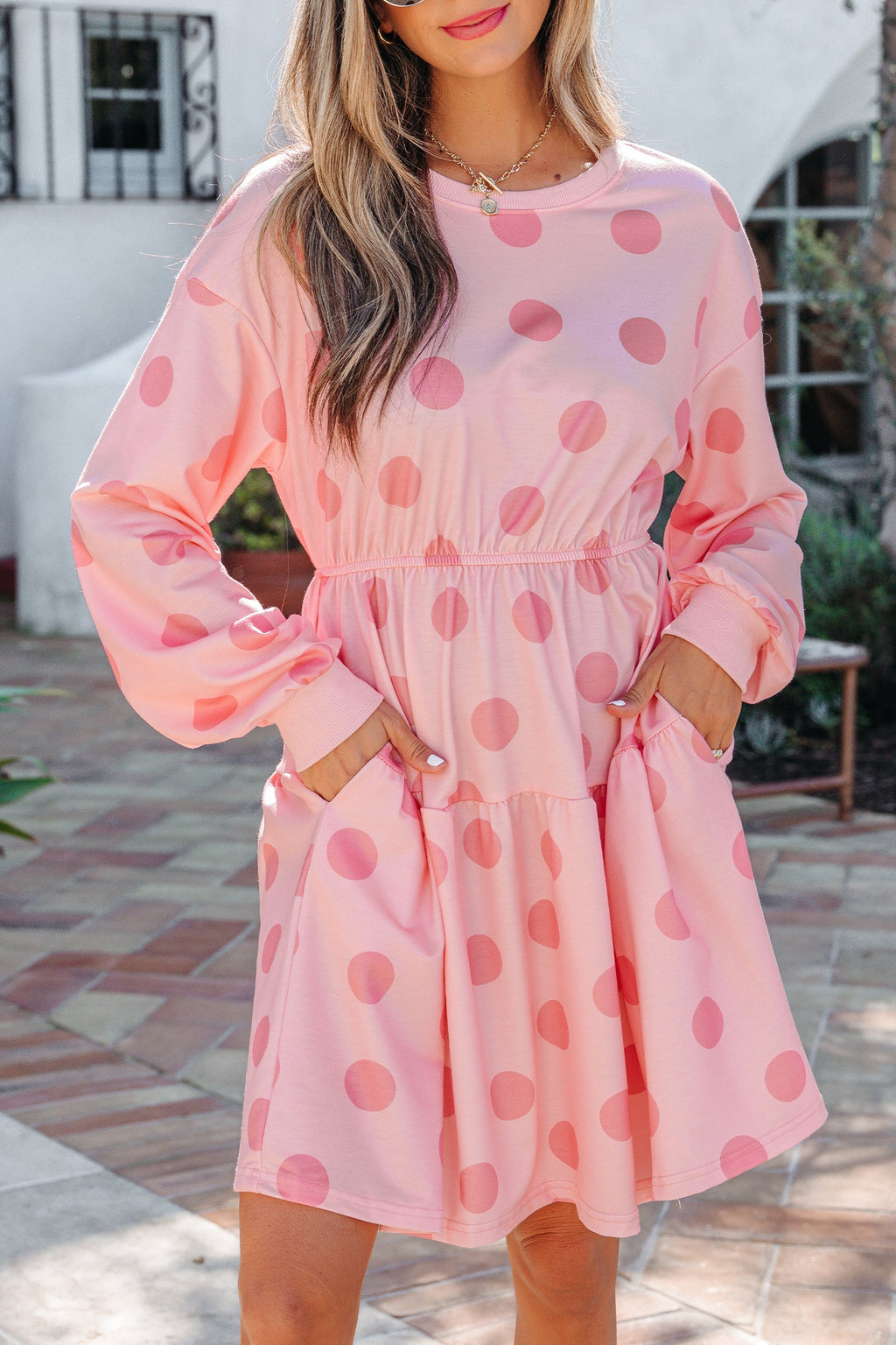 Polka Dot Long Sleeve Flared Mini Dress
