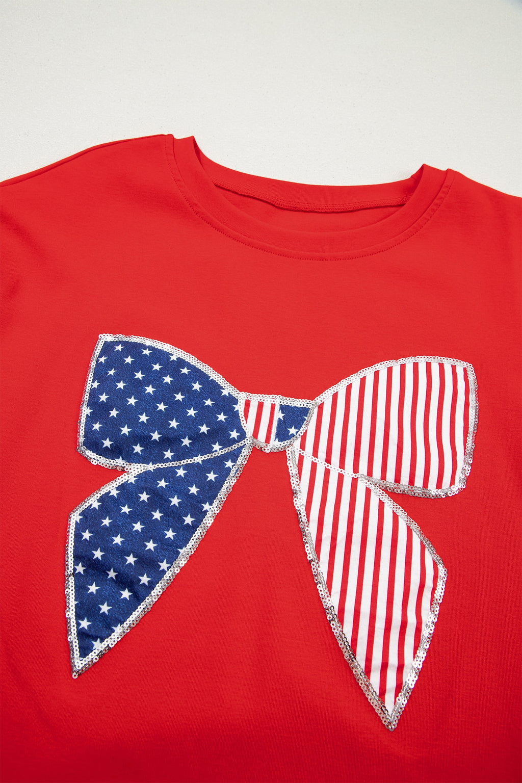 Stars & Stripes Bow Sequin Trim Mini Dress