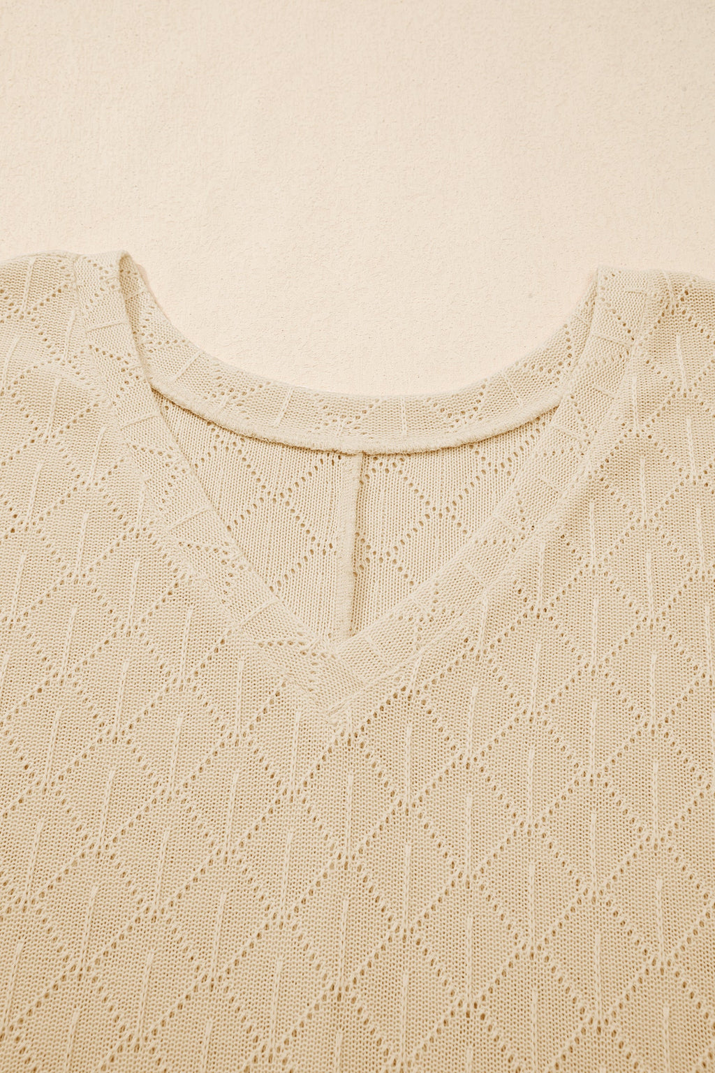 Plus Size Rhombus Pointelle Knit V-Neck Top